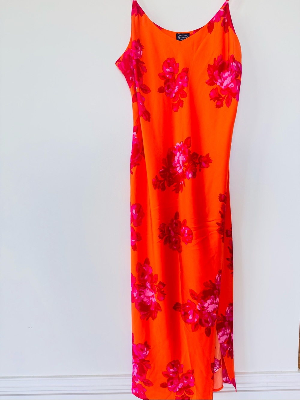 Scoop Floral Maxi Dress XL Orange Pink Sleeveless Slip Dress Side Slit